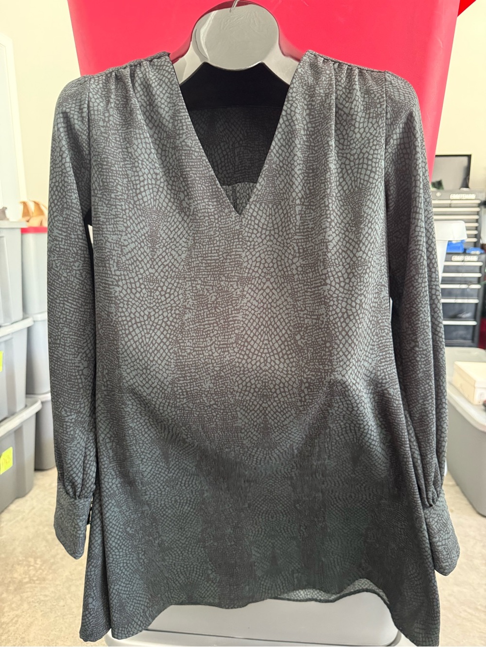 a new day Charcoal Gray V-Neck Long Sleeve Blouse with Subtle Texture p22